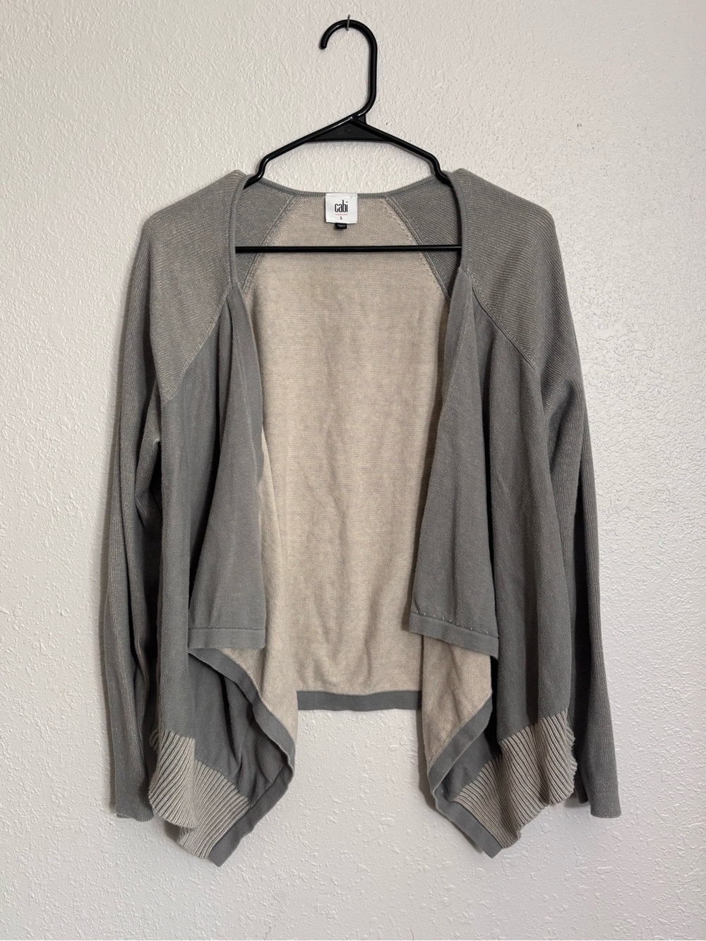CAbi Open-Front Draped Cardigan in Light Gray